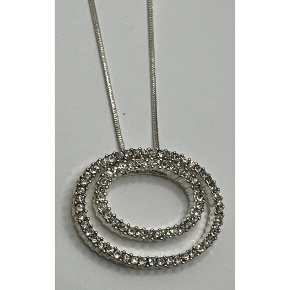 Premier Designs Duet Crystal Pendant Silver Tone Necklace 19” Snake Chain - Picture 10 of 11